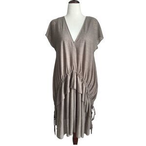 Zara Women’s Dress Tan Cap Sleeve Tiered Ruffle Tie Waist Boho Lagenlook Size L